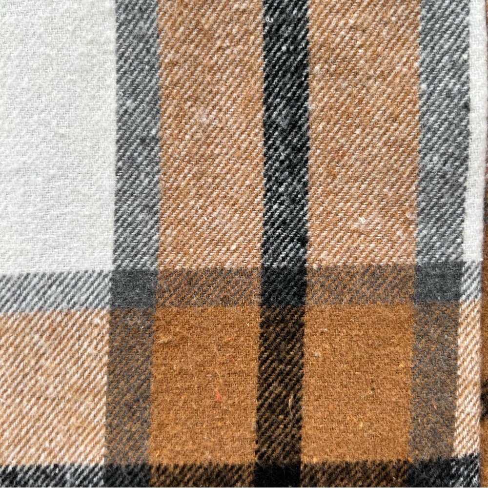 orange and white plaid shacket for fall, autumn, winter trendy women’s fashion - Picture 7 of 10